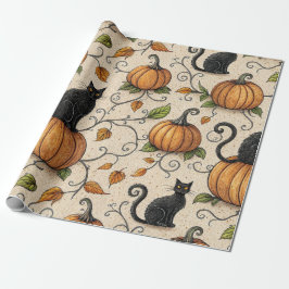 Schwarze Katzen und Kürbis Halloween-Muster Geschenkpapier
