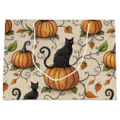 Schwarze Katzen und Kürbis Halloween-Muster Große Geschenktüte (Vorderseite)