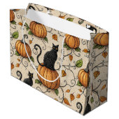 Schwarze Katzen und Kürbis Halloween-Muster Große Geschenktüte (Rückseite Schrägansicht)