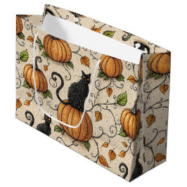 Schwarze Katzen und Kürbis Halloween-Muster Große Geschenktüte