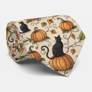 Schwarze Katzen und Kürbis Halloween-Muster Krawatte