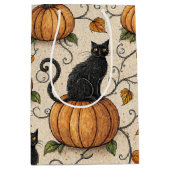 Schwarze Katzen und Kürbis Halloween-Muster Mittlere Geschenktüte (Vorderseite)