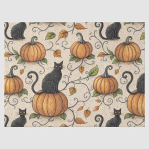 Schwarze Katzen und Kürbis Halloween-Muster Seidenpapier