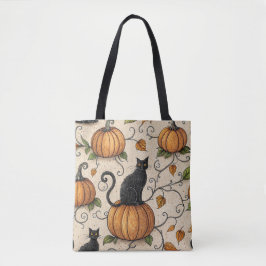 Schwarze Katzen und Kürbis Halloween-Muster Tasche