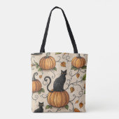 Schwarze Katzen und Kürbis Halloween-Muster Tasche (Rückseite)