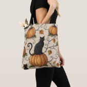Schwarze Katzen und Kürbis Halloween-Muster Tasche (Von Nahem)