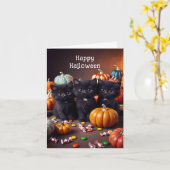 Schwarze Katzen und Kürbis Halloween Night Szene Karte (Gelbe Blume)