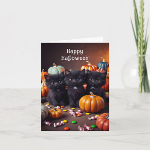 Schwarze Katzen und Kürbis Halloween Night Szene Karte
