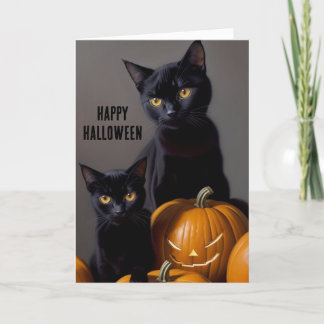 Schwarze Katzen und Kürbisse Feiertagskarte