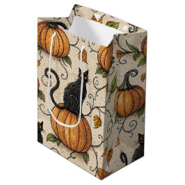 Schwarze Katzen und Kürbisse Halloween-Muster Mittlere Geschenktüte