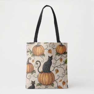 Schwarze Katzen und Kürbisse Halloween-Muster Tasche