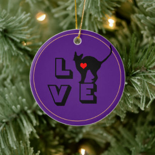 Schwarze Katzen und LIEBEN Keramik Ornament