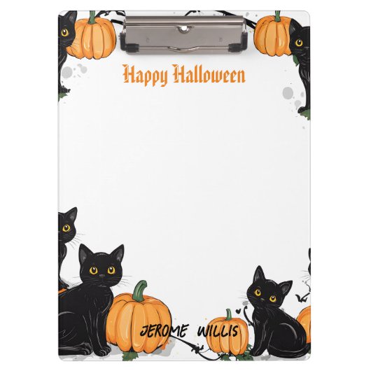 Schwarze Katzen und Pumpkin Happy Halloween Klemmbrett (Vorderseite)