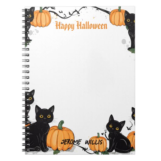 Schwarze Katzen und Pumpkin Happy Halloween Notizblock (Vorderseite)