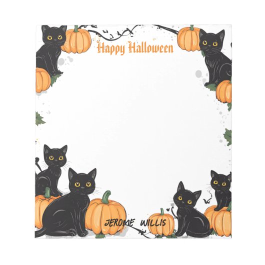 Schwarze Katzen und Pumpkin Happy Halloween Notizblock (Vorderseite)