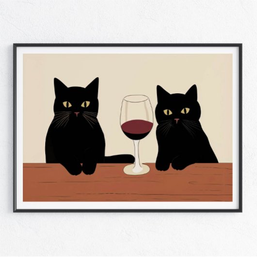 Schwarze Katzen und Rotwein Minimalist Poster