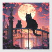 Schwarze Katzen und Vollmond Fensteraufkleber (Blatt)