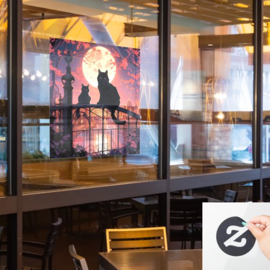 Schwarze Katzen und Vollmond Fensteraufkleber (Restaurantfenster)