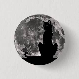 Schwarze Katzen-und Vollmond-Knopf Button