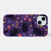 Schwarze Katzen und Wildblumen-Muster iPhone 15 Hülle (Rückseite (Horizontal))