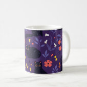 Schwarze Katzen und Wildblumen-Muster Kaffeetasse (VorderseiteRechts)
