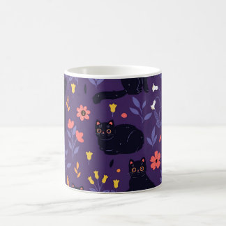 Schwarze Katzen und Wildblumen-Muster Kaffeetasse