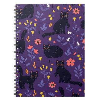 Schwarze Katzen und Wildblumen-Muster Notizblock