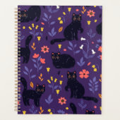 Schwarze Katzen und Wildblumen-Muster Planer (Vorderseite)
