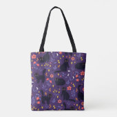 Schwarze Katzen und Wildblumen-Muster Tasche (Rückseite)