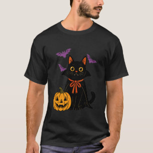 Schwarze Katzen Vampir Halloween Kürbis Fledermäus T-Shirt