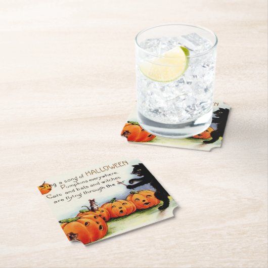 Schwarze Katzen-Vintager PapierUntersetzer Untersetzer (Vor Ort)