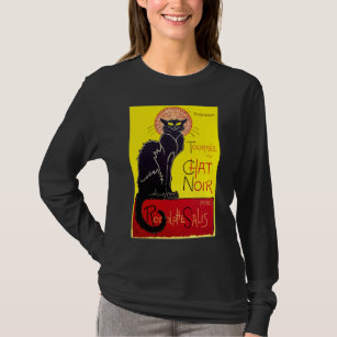 Schwarze Katzen-Vintages Kabarett-T-Shirt Le Chat T-Shirt