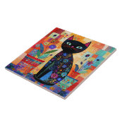 Schwarze Katzen-Volks kunst Fliese (Seite)