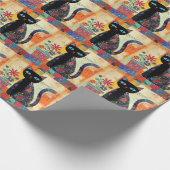 Schwarze Katzen-Volks kunst Geschenkpapier (Ecke)