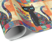 Schwarze Katzen-Volks kunst Geschenkpapier (Rolleneckpunkt)