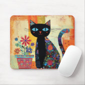 Schwarze Katzen-Volks kunst Mousepad (Mit Mouse)