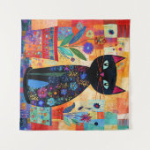 Schwarze Katzen-Volks kunst Wandteppich (Vorderseite (Horizontal))