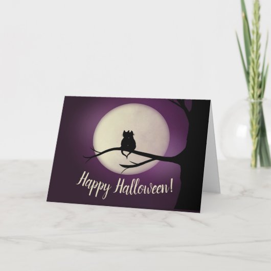 Schwarze Katzen vor der Mond Happy Halloween Card Karte (Vorderseite)