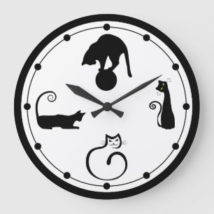 Schwarze Katzen-Wanduhr Große Wanduhr