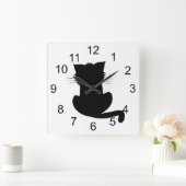 Schwarze Katzen-Wanduhr Quadratische Wanduhr (Zuhause)