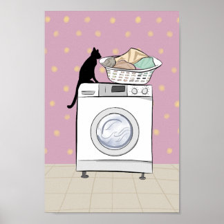 Schwarze Katzen-Wäscheraum-Wandkunst Poster