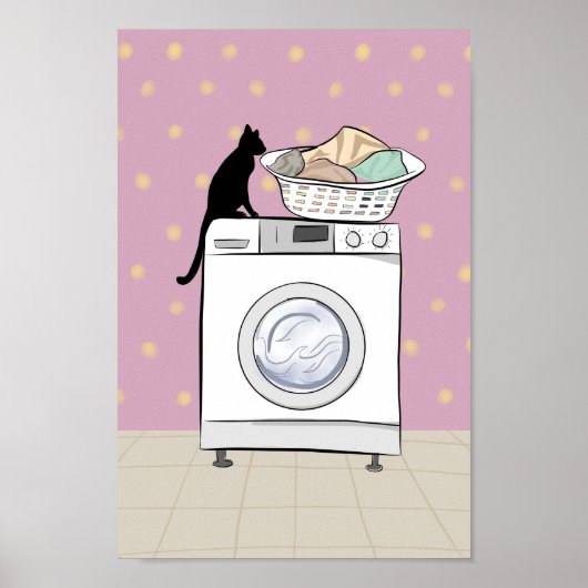 Schwarze Katzen-Wäscheraum-Wandkunst Poster (Vorne)