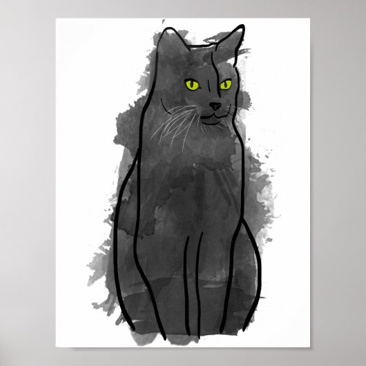 Schwarze Katzen Wasserfarben Kunst, Aquarellfarben Poster (Vorne)