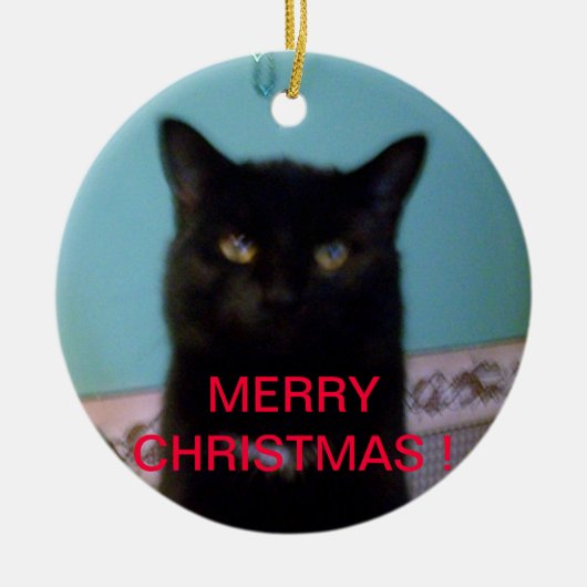 Schwarze Katzen-Weihnachten Keramikornament (Vorne)
