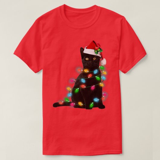 Schwarze Katzen Weihnachten Licht lustig Katzenlie T-Shirt (Design vorne)