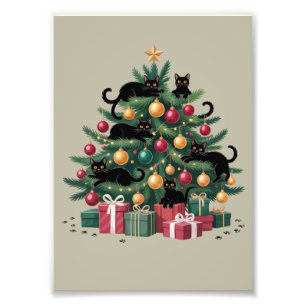 Schwarze Katzen Weihnachtsbaum Katze Lover Xmas Li Fotodruck