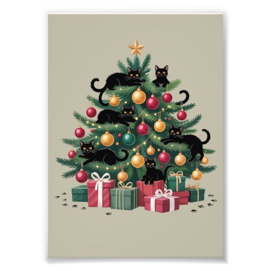 Schwarze Katzen Weihnachtsbaum Katze Lover Xmas Li Fotodruck (Vorne)