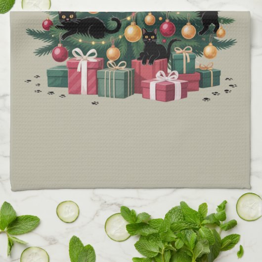 Schwarze Katzen Weihnachtsbaum Katze Lover Xmas Li Geschirrtuch (Gefaltet)