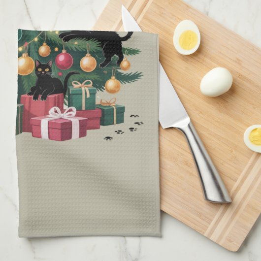 Schwarze Katzen Weihnachtsbaum Katze Lover Xmas Li Geschirrtuch (Viertel Falte)