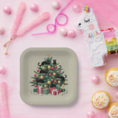 Schwarze Katzen Weihnachtsbaum Katze Lover Xmas Li Pappteller (Party)